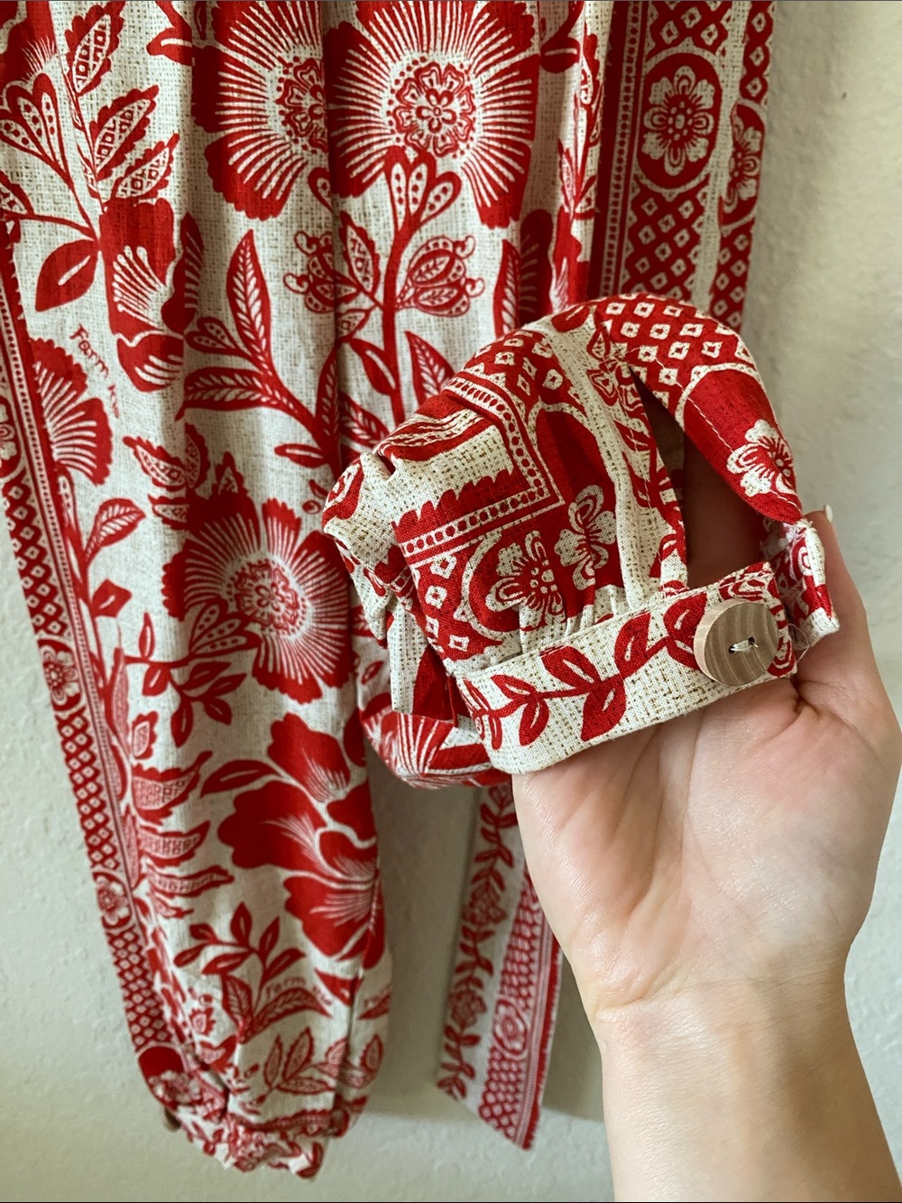 FARM Rio Pineapple Garden Jumpsuit Size XS Red Cream Floral Tie-Waist Boho Chic - Picture 9 of 14
